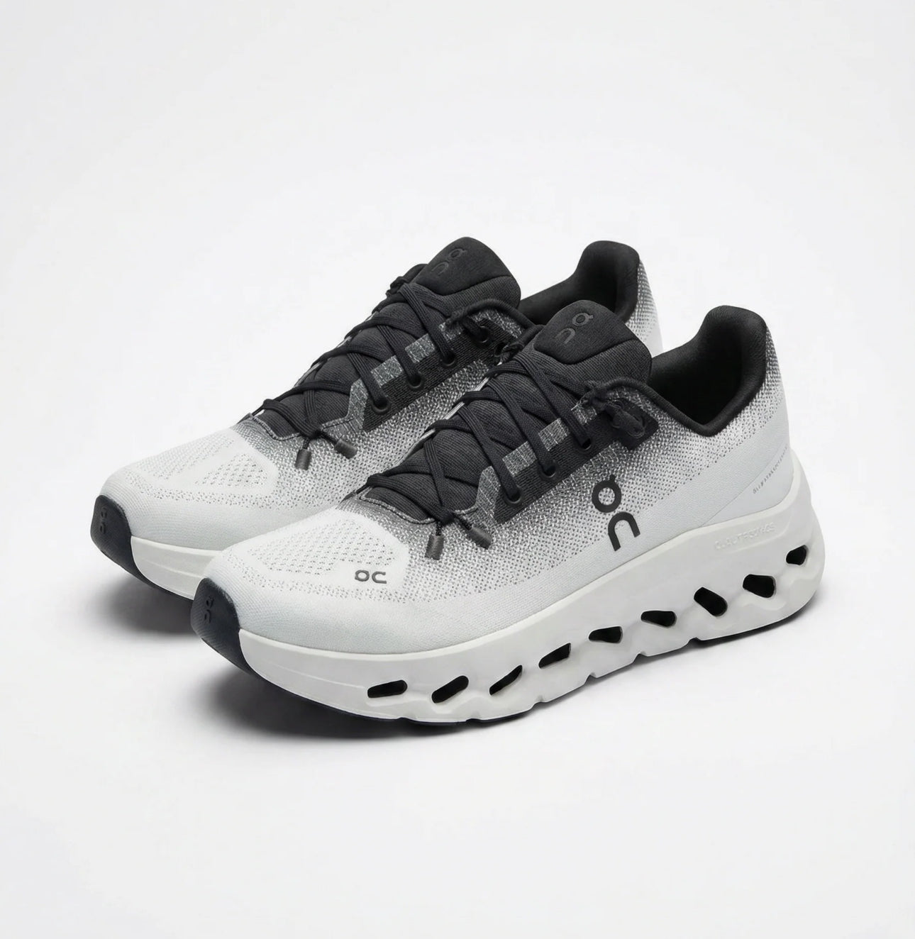 On Cloudmonster "Speckled Grey/Black"