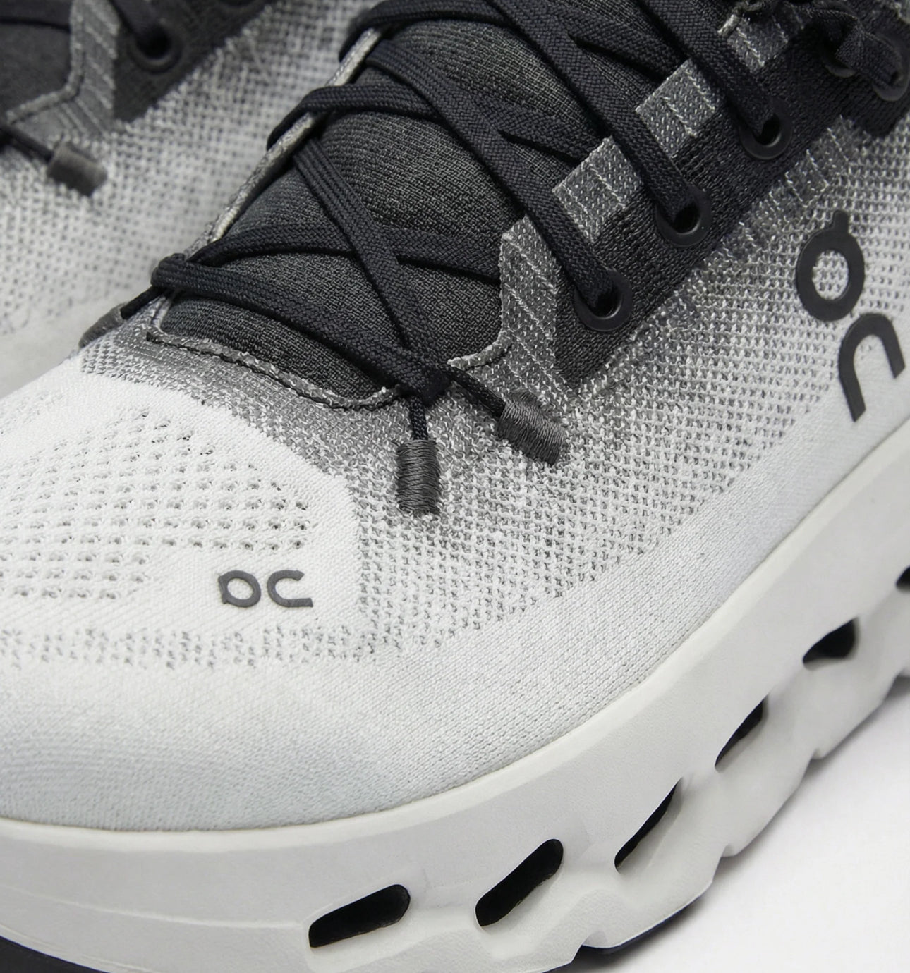 On Cloudmonster "Speckled Grey/Black"